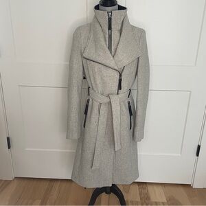 Calvin Klein Gray Long Belted Coat with Wide Collar